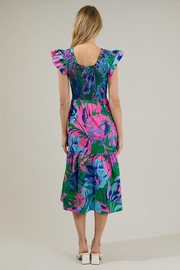 Sugarlips Raylee Floral Wendy Smocked Midi Dress