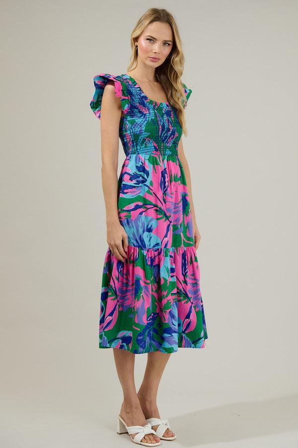Sugarlips Raylee Floral Wendy Smocked Midi Dress