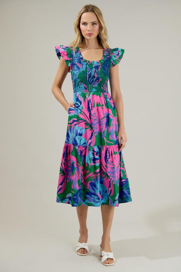 Sugarlips Raylee Floral Wendy Smocked Midi Dress