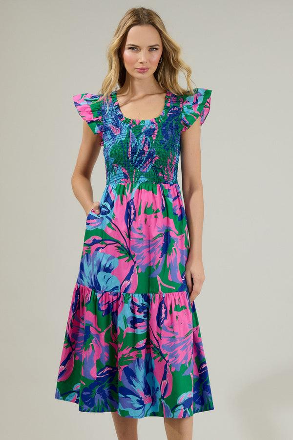 sugarlips Raylee Floral Wendy Smocked Midi Dress