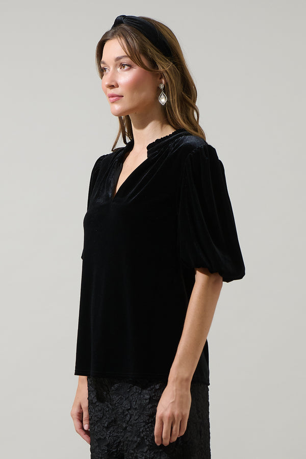 Sugarlips Rayna Velvet Gretna Ruffle Blouse