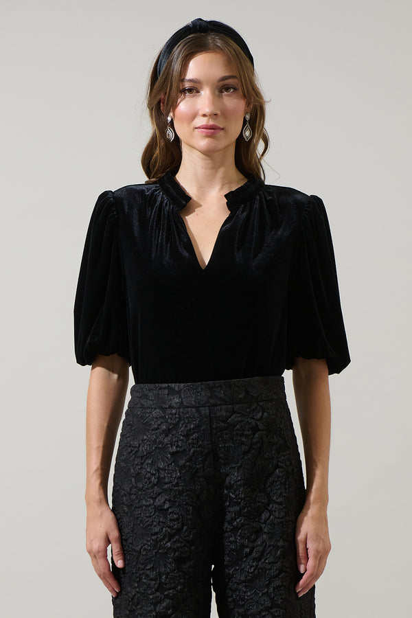 sugarlips Rayna Velvet Gretna Ruffle Blouse