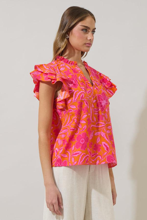 Sugarlips Rea Floral Emery Split Neck Top