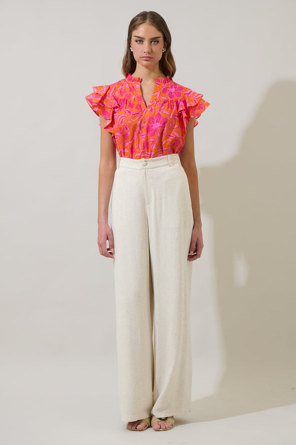 Sugarlips Rea Floral Emery Split Neck Top