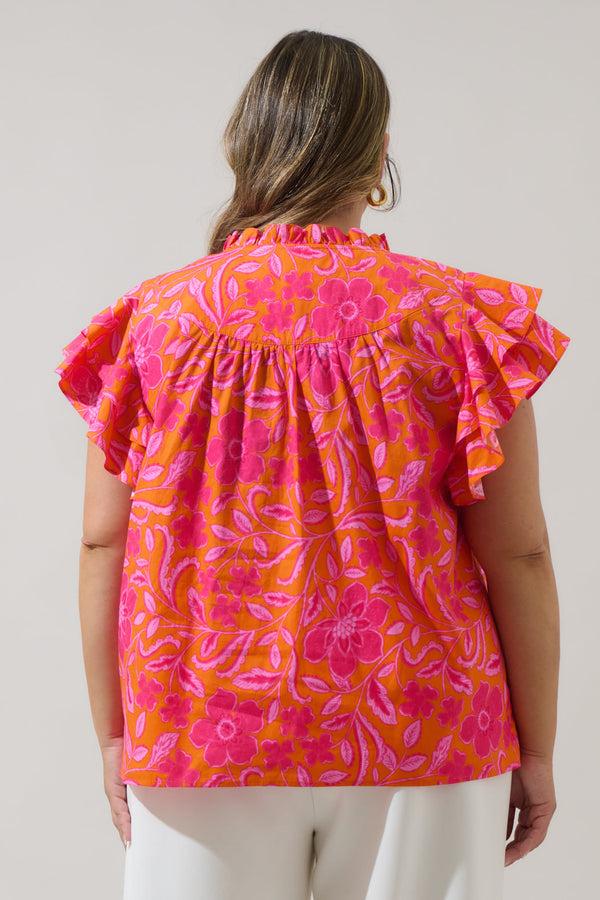 Sugarlips Rea Floral Emery Split Neck Top Curve