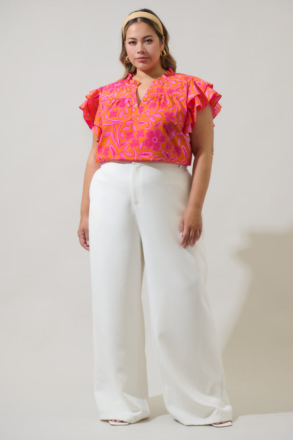 Sugarlips Rea Floral Emery Split Neck Top Curve