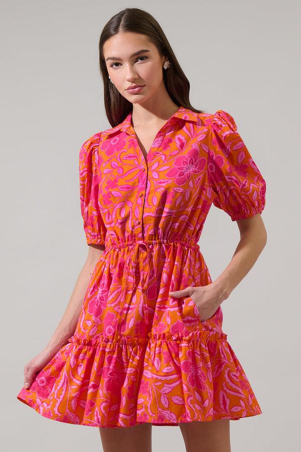 sugarlips Rea Floral Stacie Button Down Mini Dress