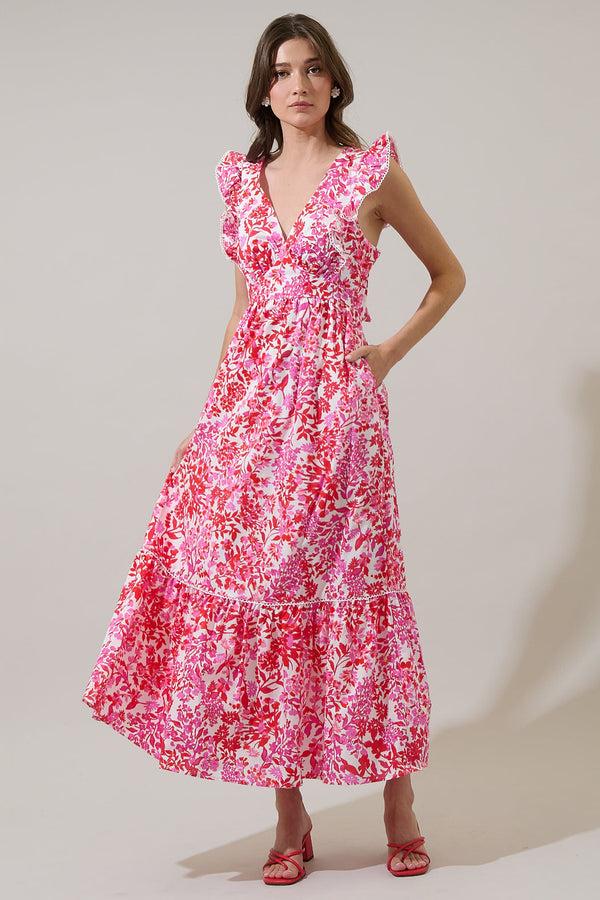 sugarlips Reidy Floral Mawar Ruffle Maxi Dress