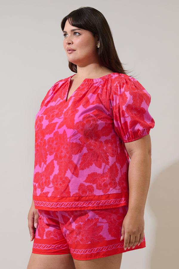 Sugarlips Rency Floral Gily Puff Sleeve Top Curve