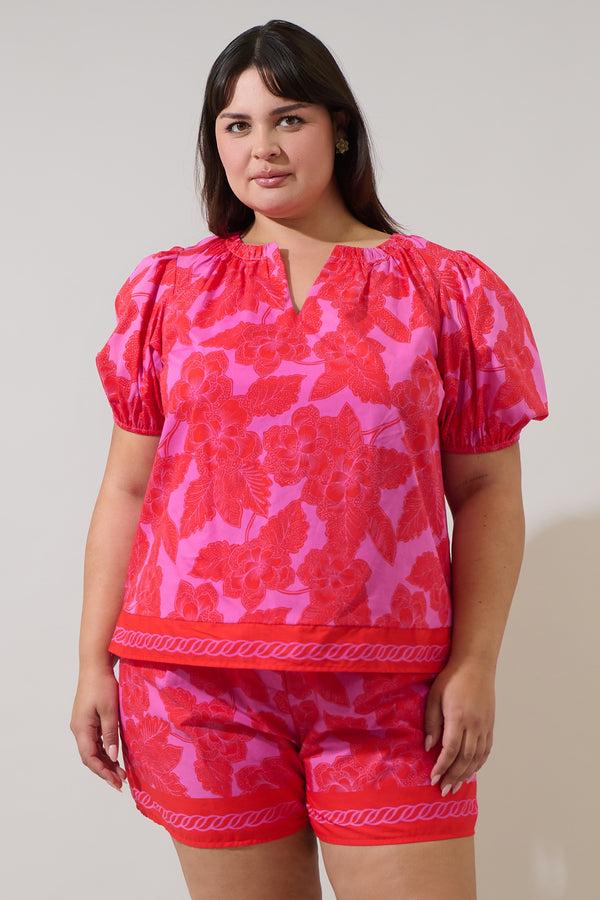 sugarlips Rency Floral Gily Puff Sleeve Top Curve