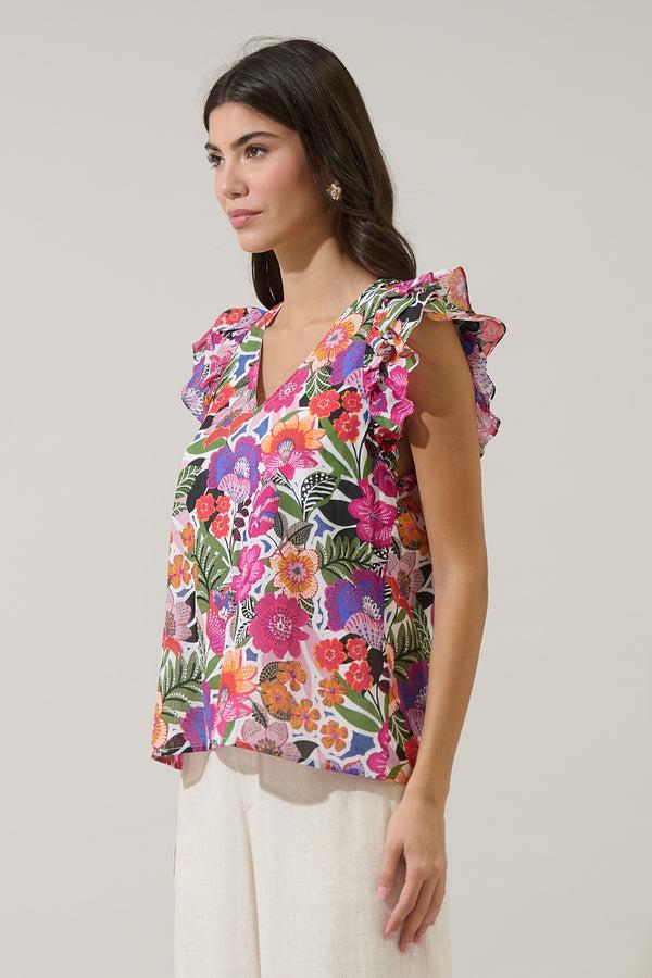 Sugarlips Rendal Floral Tiffy Ruffle Top