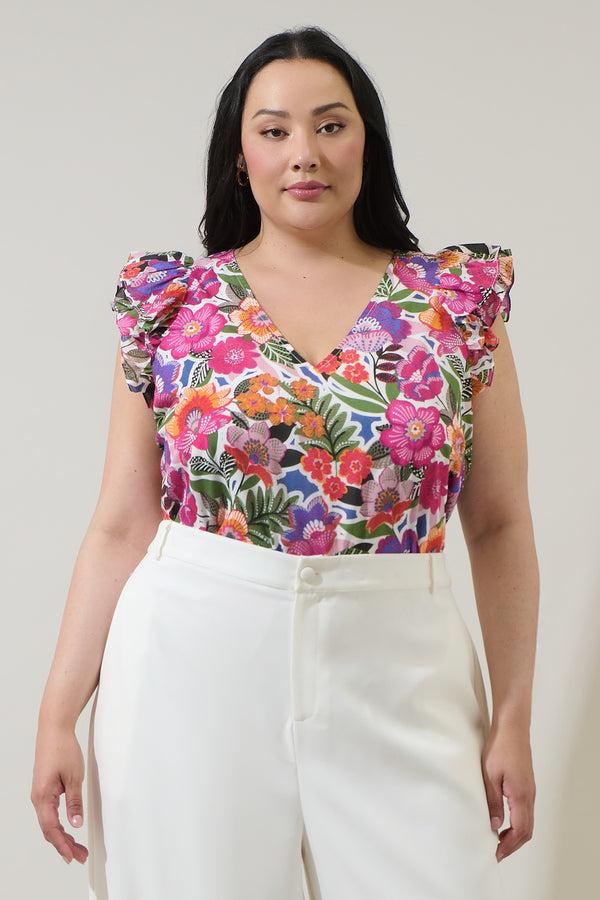 sugarlips Rendal Floral Tiffy Ruffle Top Curve