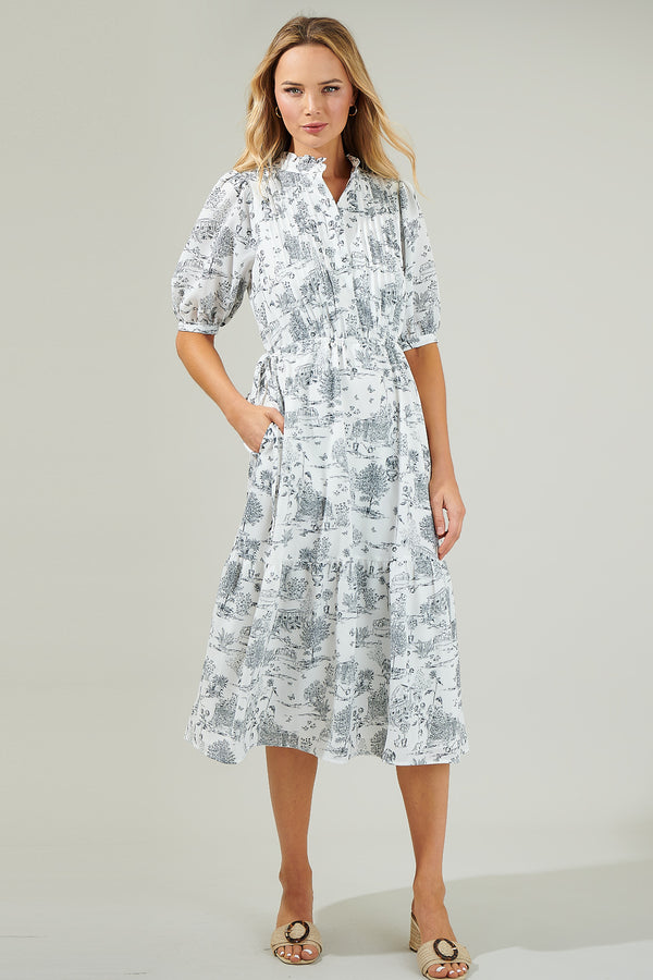 Sugarlips Renzo Toile Pleated Midi Dress