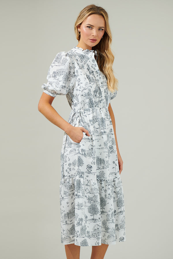 Sugarlips Renzo Toile Pleated Midi Dress