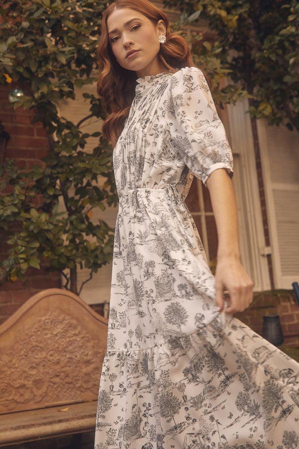 sugarlips Renzo Toile Pleated Midi Dress