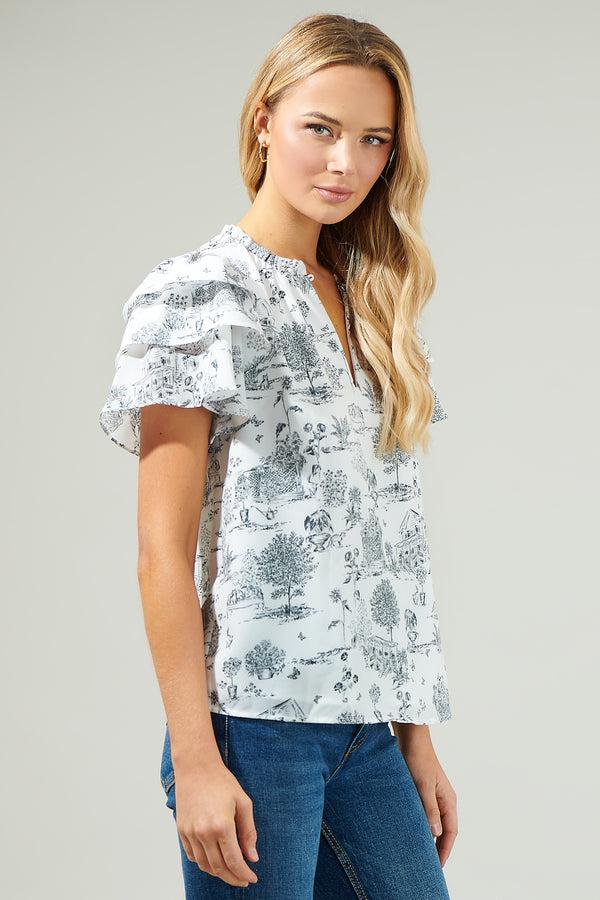 Sugarlips Renzo Toile Ruffle Blouse