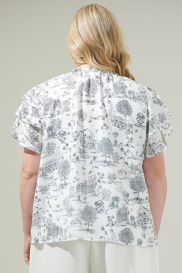 Sugarlips Renzo Toile Ruffle Blouse Curve