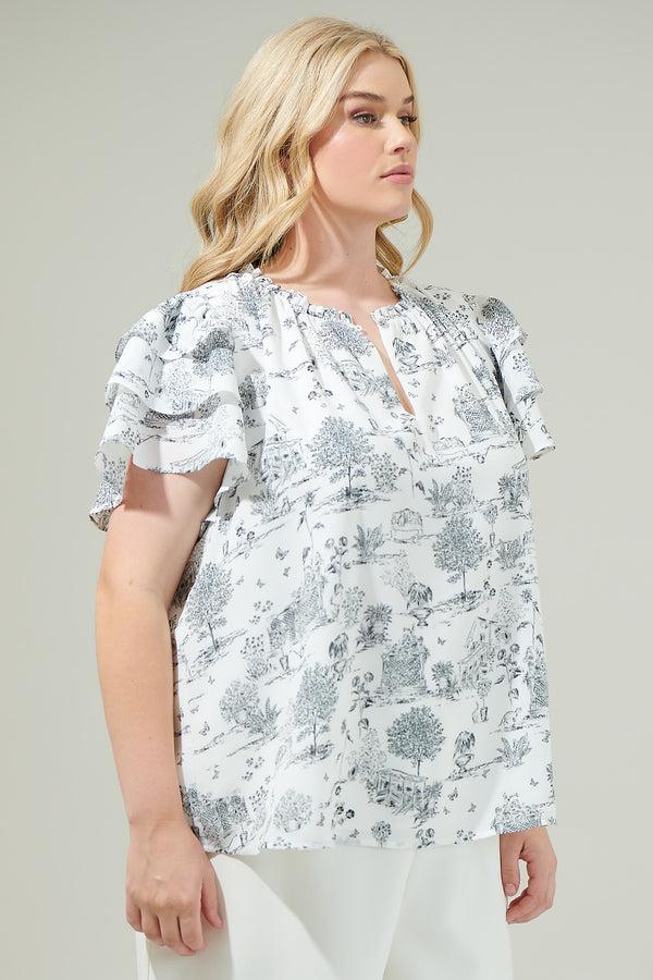 Sugarlips Renzo Toile Ruffle Blouse Curve
