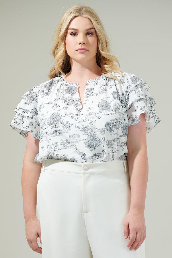 sugarlips Renzo Toile Ruffle Blouse Curve