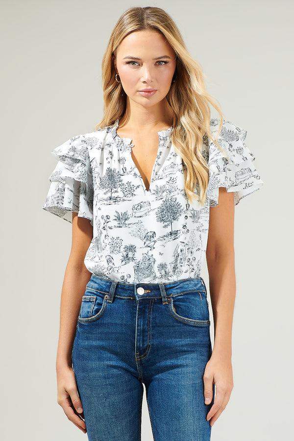 sugarlips Renzo Toile Ruffle Blouse