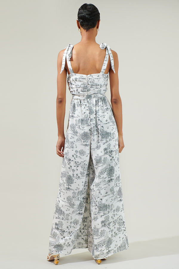 Sugarlips Renzo Toile Strap Tie Jumpsuit