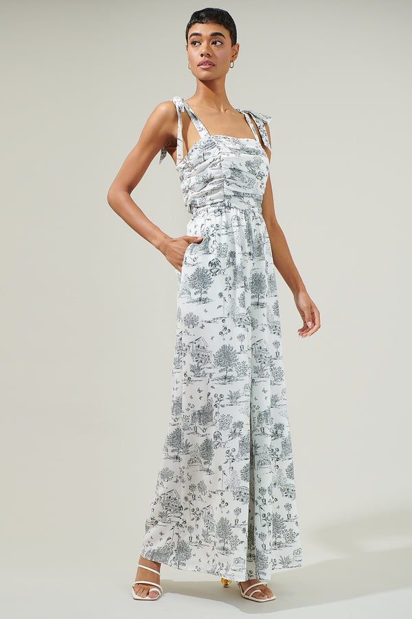 Sugarlips Renzo Toile Strap Tie Jumpsuit