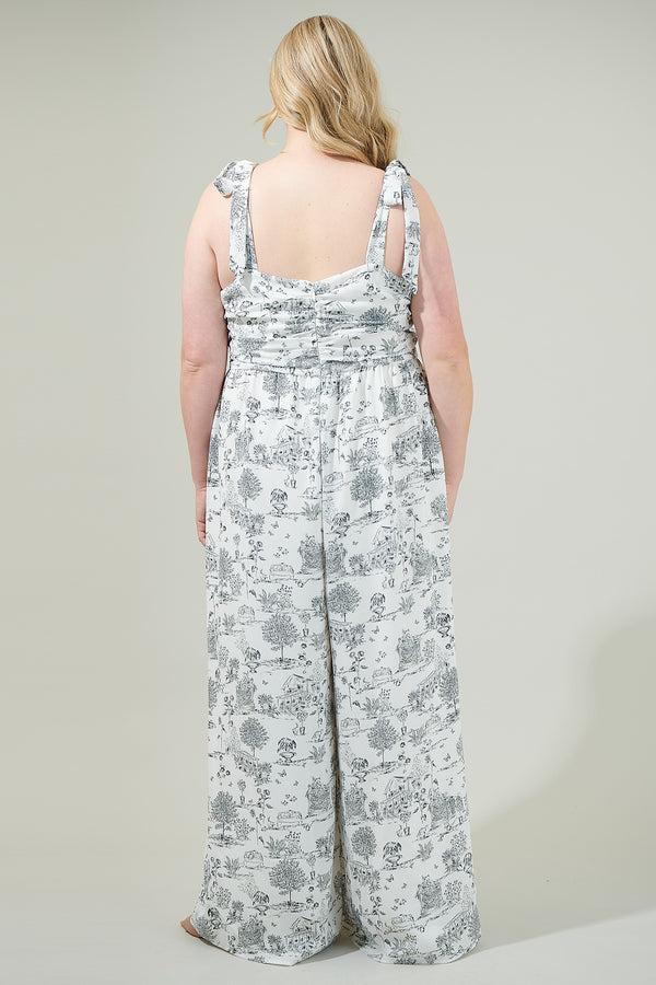 Sugarlips Renzo Toile Strap Tie Jumpsuit Curve
