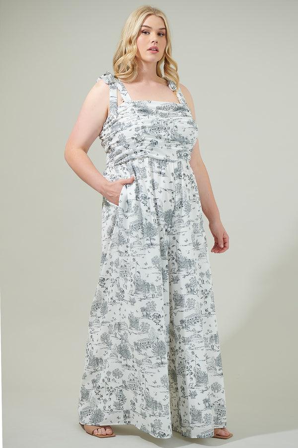 Sugarlips Renzo Toile Strap Tie Jumpsuit Curve