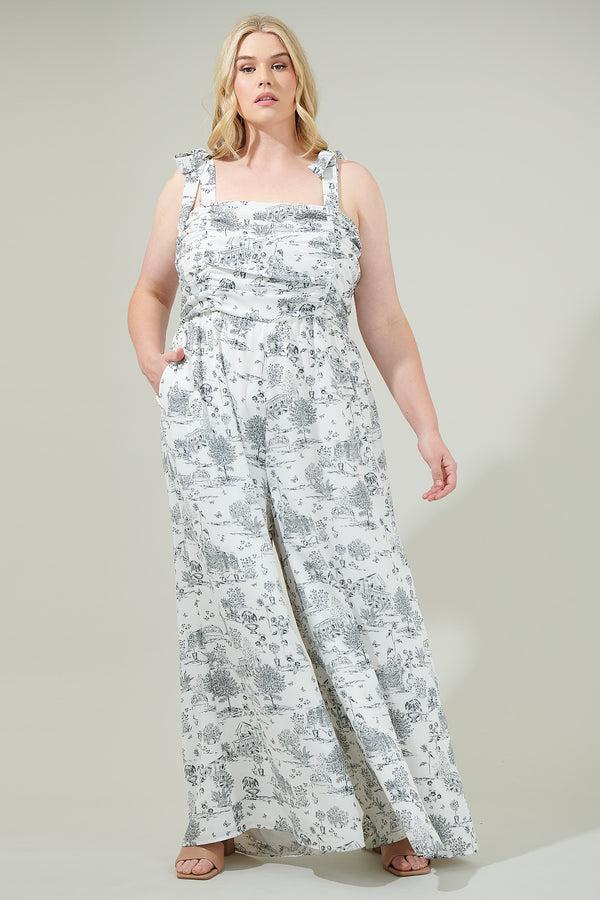 sugarlips Renzo Toile Strap Tie Jumpsuit Curve