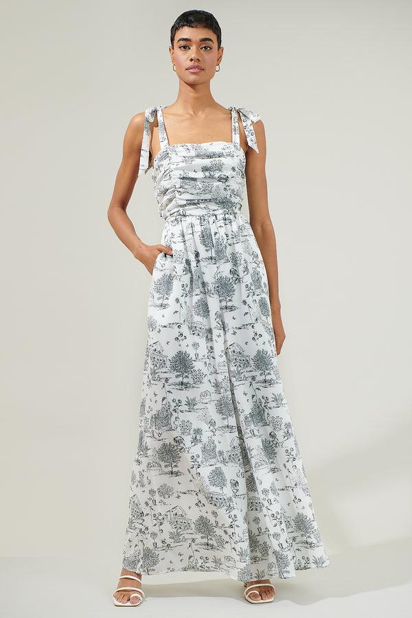 sugarlips Renzo Toile Strap Tie Jumpsuit