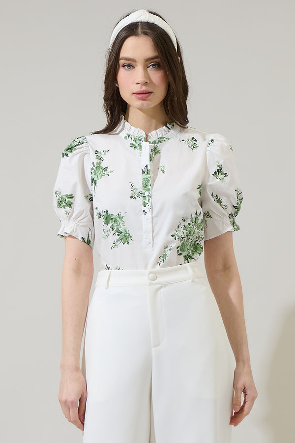 sugarlips Ria Floral Clove Puff Sleeve Top