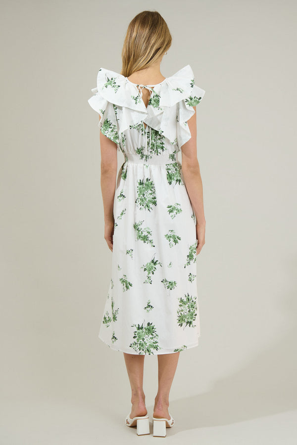 Sugarlips Ria Floral Santana Tie Back Midi Dress