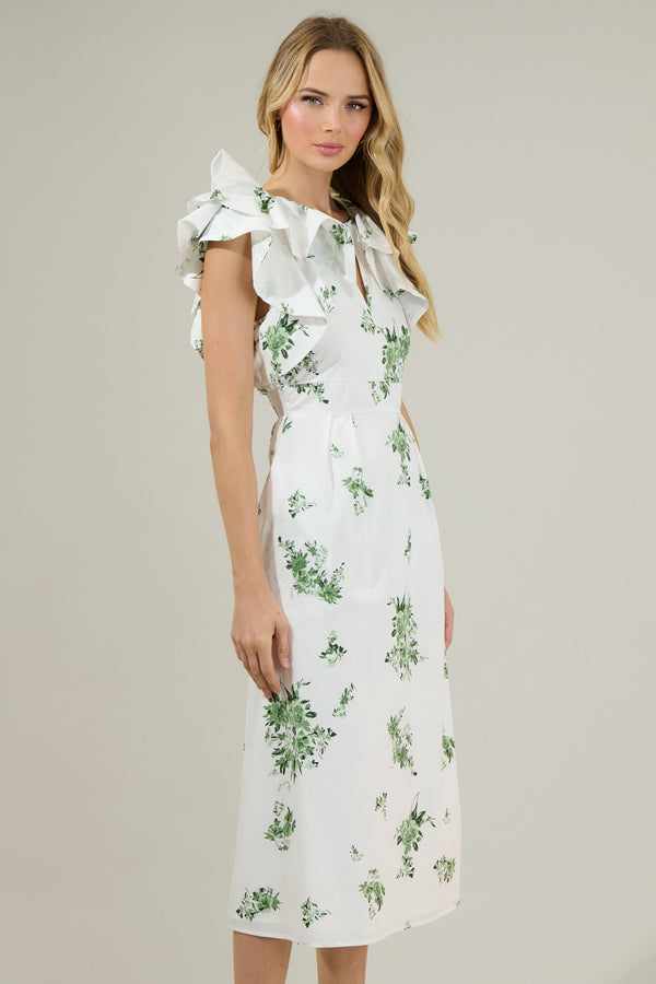 Sugarlips Ria Floral Santana Tie Back Midi Dress