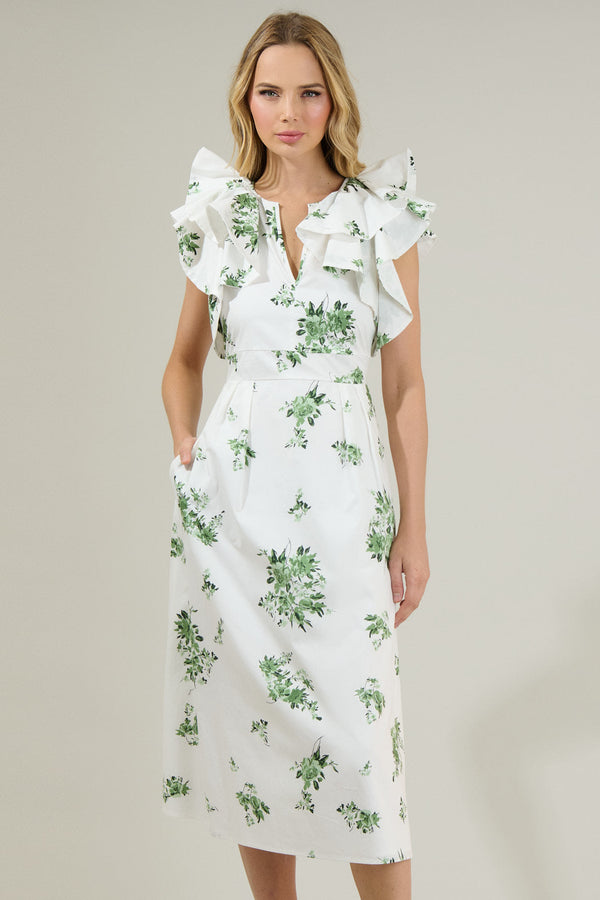 Sugarlips Ria Floral Santana Tie Back Midi Dress