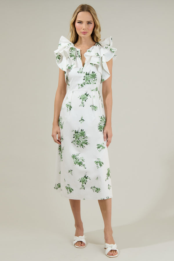 sugarlips Ria Floral Santana Tie Back Midi Dress