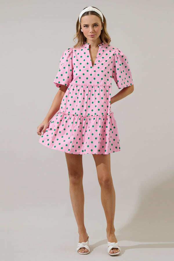 Sugarlips Riana Dot Dixie Split Neck Shift Dress