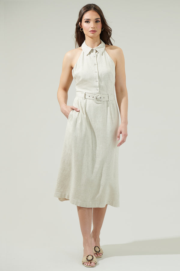 sugarlips Rina Linen Halter Midi Dress