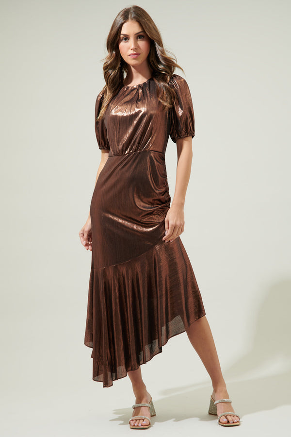 Sugarlips Rina Metallic Asymmetrical Maxi Dress