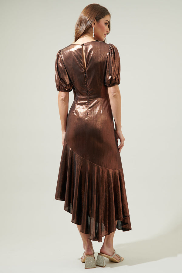 Sugarlips Rina Metallic Asymmetrical Maxi Dress