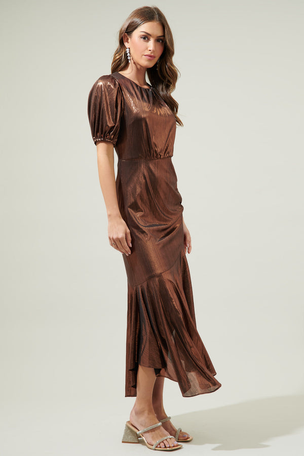 Sugarlips Rina Metallic Asymmetrical Maxi Dress