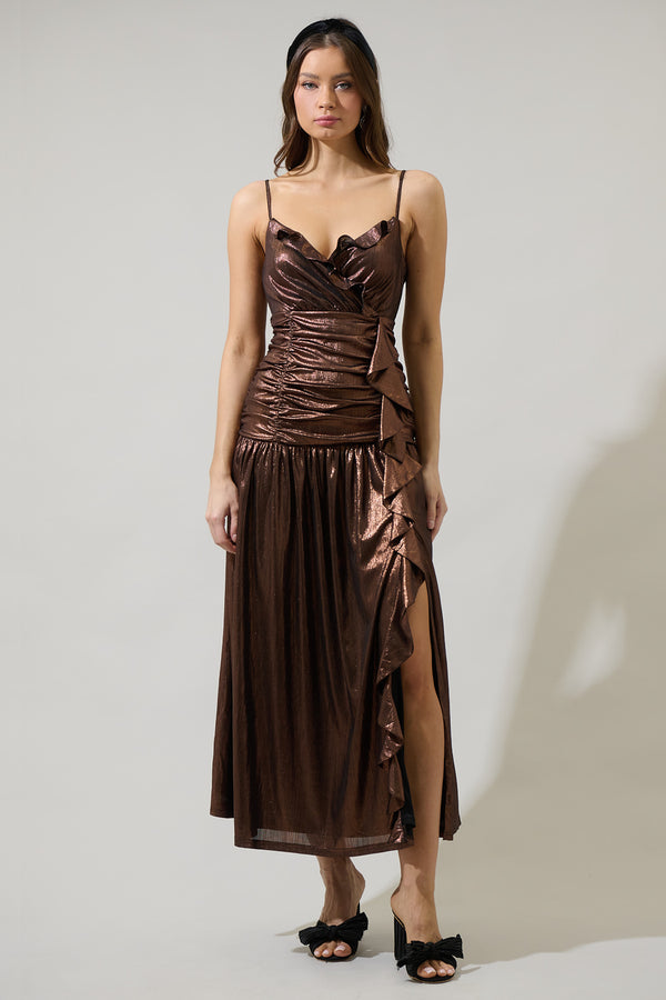 Sugarlips Rina Metallic Bristol Ruched Maxi Dress