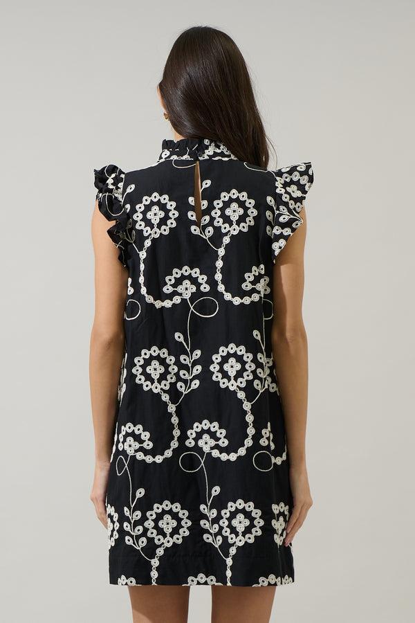 Sugarlips Rindy Eyelet Ruffle Mock Neck Mini Dress