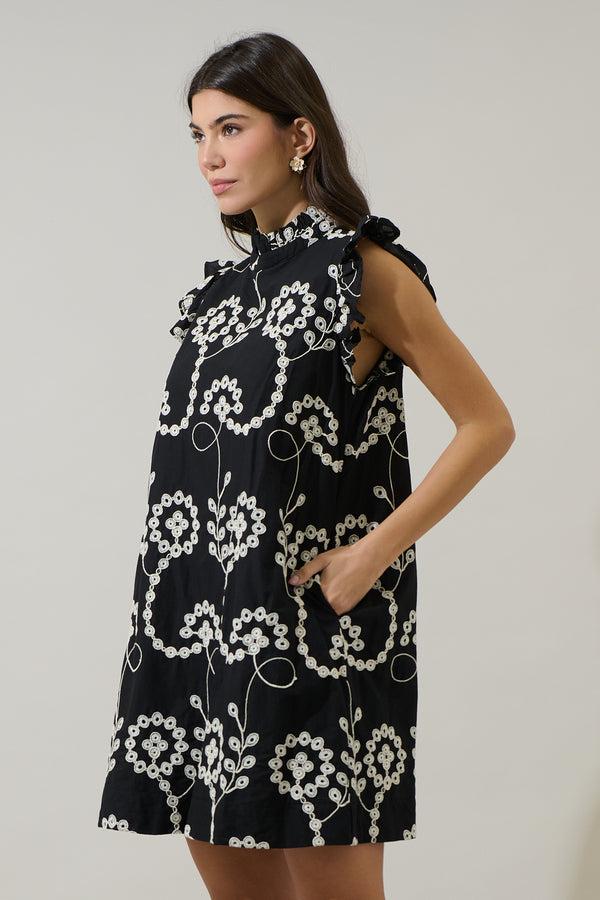 Sugarlips Rindy Eyelet Ruffle Mock Neck Mini Dress