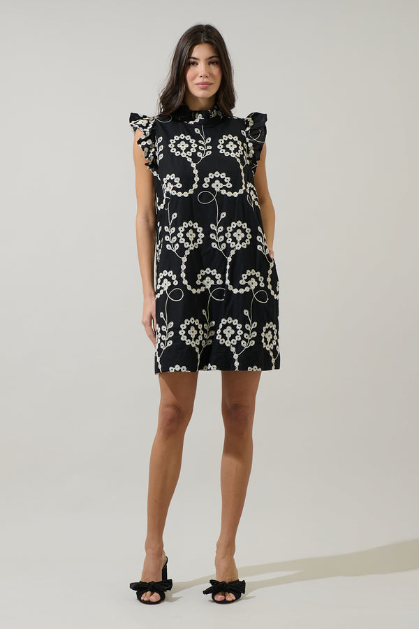 Sugarlips Rindy Eyelet Ruffle Mock Neck Mini Dress