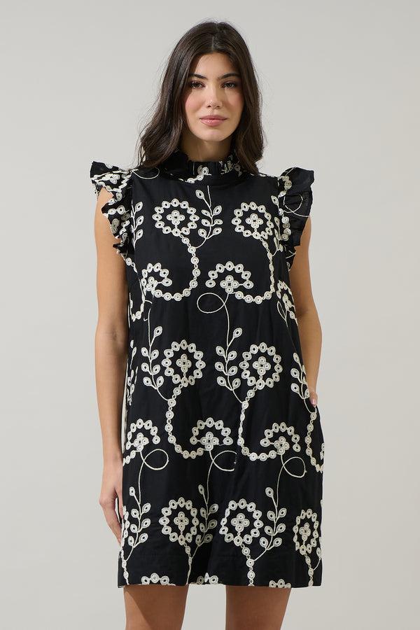 sugarlips Rindy Eyelet Ruffle Mock Neck Mini Dress