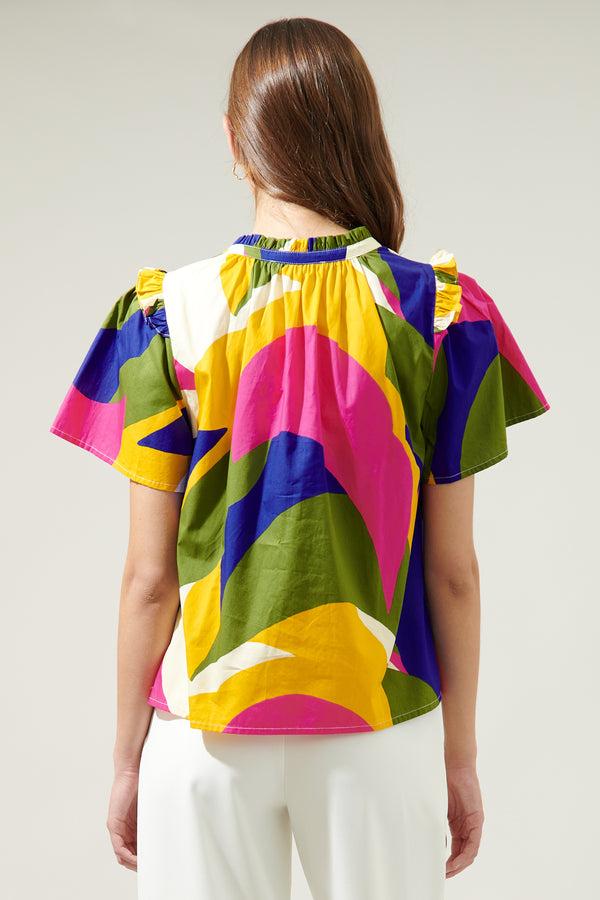 Sugarlips Rio Abstract Split Neck Poplin Top