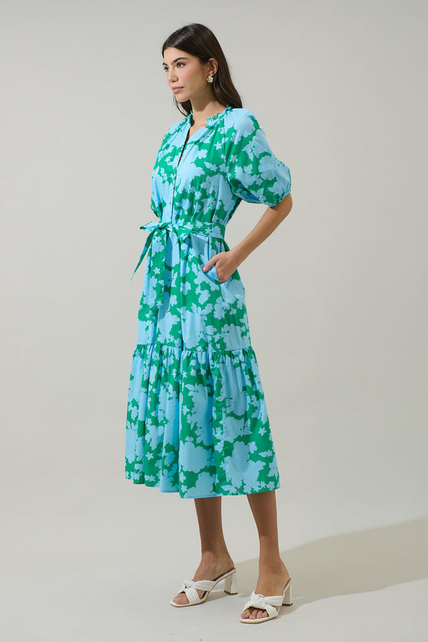Sugarlips Riona Floral Wynette Tiered Midi Dress