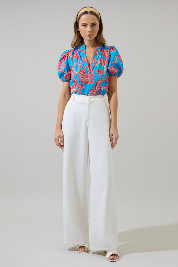 Sugarlips Ripon Floral Close To You Split Neck Top