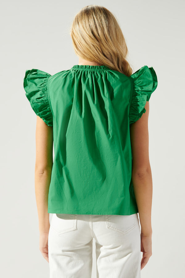 Sugarlips Risette Ruffle Cap Sleeve Split Neck Top