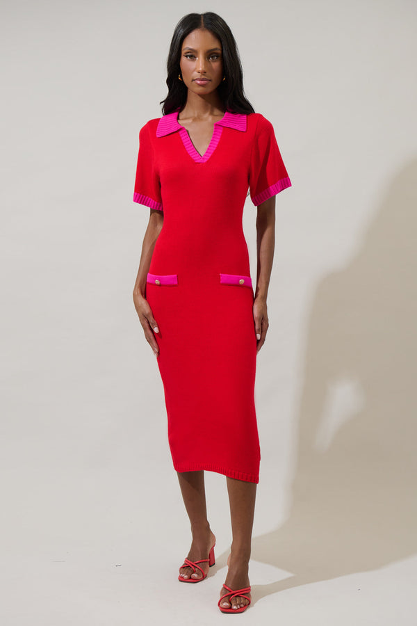 Sugarlips Rison Collared Midi Sweater Dress